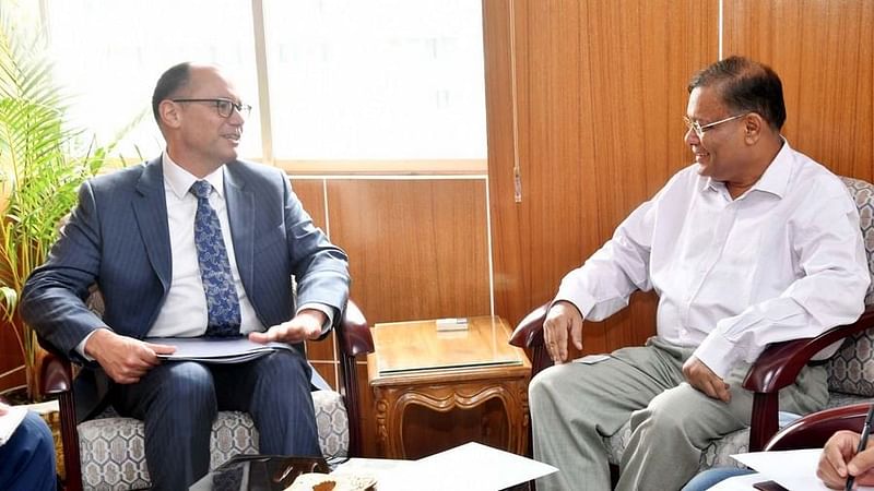 Newly-appointed US Ambassador to Bangladesh Peter Haas pays a courtesy call on Information and Broadcasting Minister Hasan Mahmud on 21 April 2022