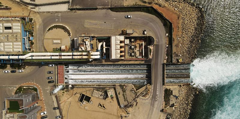 A photo taken during a tour of the Hadera Desalination Facility on 3 April, 2022 shows a general view of the location in the central Israeli coastal town of Hadera