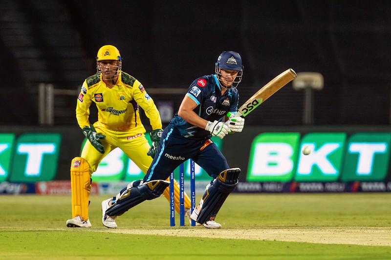 Gujarat Titans David Miller plays a shot during a IPL 2022 match between Gujarat Titans and Chennai Super Kings at Maharashtra Cricket Association Stadium in Pune on 17 April, 2022