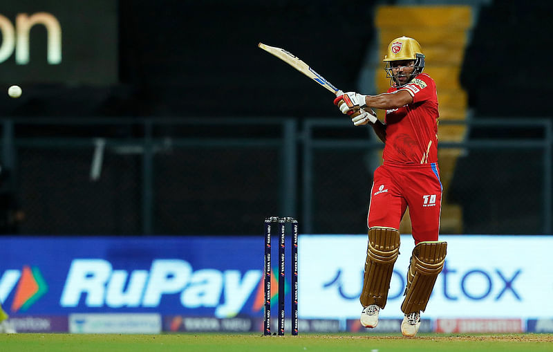 Punjab Kings Shikhar Dhawan plays a shot during the Indian Premier League 2022 match between Chennai Super Kings and Punjab Kings at Wankhede Stadium in Mumbai on 25 April, 2022