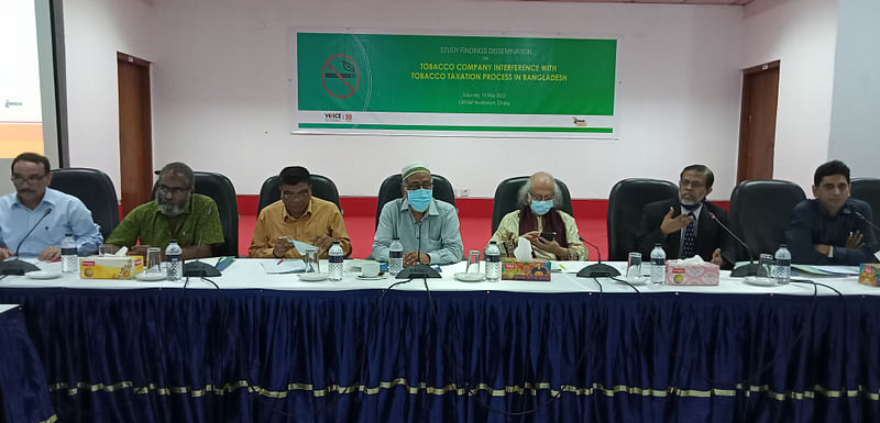 Speakers at the study findings dissemination meeting titled “Tobacco Company Interference with Tobacco Taxation Process in Bangladesh” held at the CIRDAP auditorium in the city