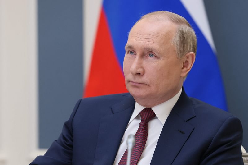 Russian president Vladimir Putin takes part in an economic forum of former Soviet countries held in Bishkek, via a video link in Moscow on 26 May, 2022