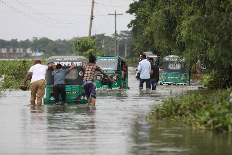 Roads in Sylhet are submerged in flood water. The picture was taken from Bagha at Gopalganj in Sylhet on 23 May.