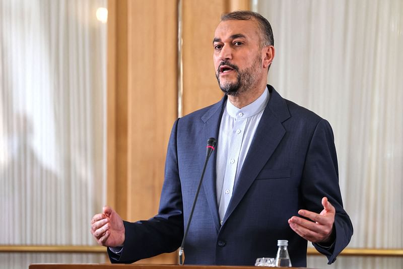 Iran's Foreign Minister Hossein Amir-Abdollahian speaks during a press conference with his Polish counterpart (unseen) in the capital Tehran, on 8 May, 2022