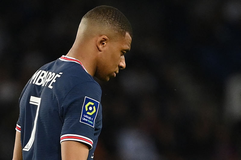 Paris Saint-Germain's French forward Kylian Mbappe reacts at the end of the French L1 football match between Paris-Saint Germain (PSG) and ES Troyes AC at The Parc des Princes Stadium in Paris on May 8, 2022