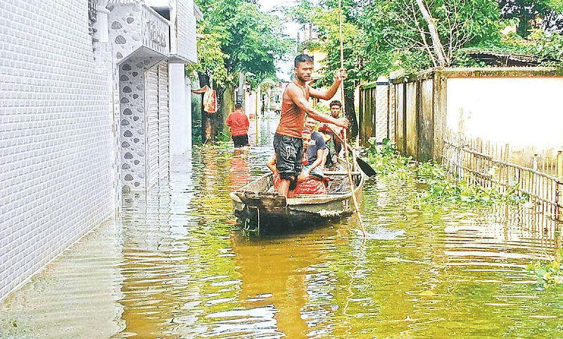 People in Purba Notunpara in Sunamgan municipality use boat to commute. 21 May 2022