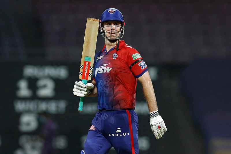 Delhi Capitals Mitchell Marsh celebrates half-century during Indian Premier League 2022 match between the Punjab Kings and the Delhi Capitals, at DY Patil Stadium in Mumbai on 16 May, 2022