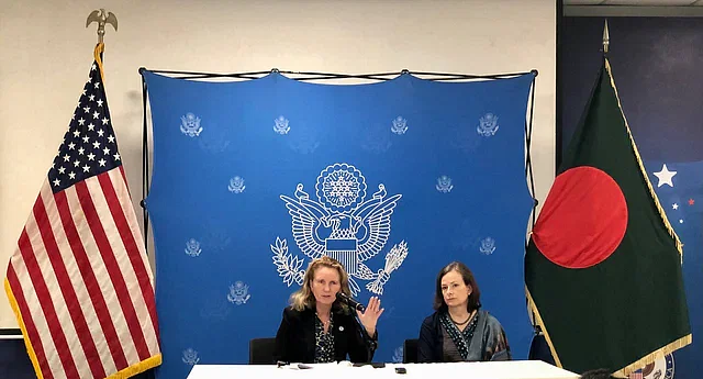 Isobel Coleman, deputy administrator of USAID, speaking at a press briefing on Wednesday at the American Centre in the capital