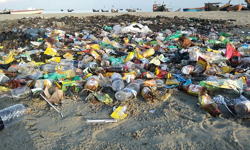 Garbage strewn all over the Saint Martin's island beach