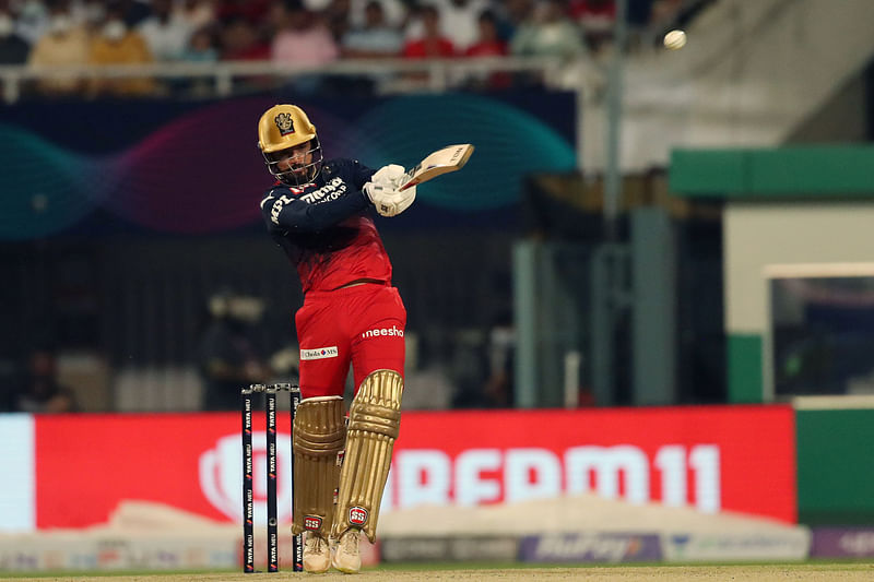 Royal Challengers Bangalore Rajat Patidar plays a shot during the Eliminator match of the Indian Premier League 2022, between the Lucknow Super Giants and the Royal Challengers Bangalore, at Eden Gardens Stadium in Kolkata on 25 May, 2022