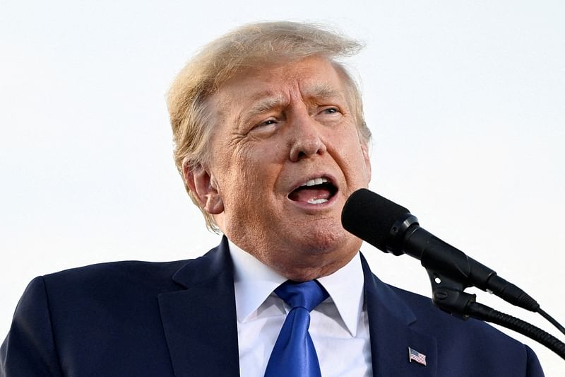 Former U.S. President Donald Trump speaks during a rally to boost Ohio Republican candidates ahead of their May 3 primary election, at the county fairgrounds in Delaware, Ohio, US 23 April 2022