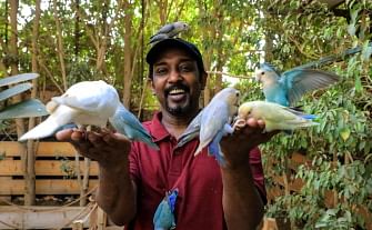 A photo taken at Khartoum's Marshall Nature Reserve for exotic birds, shows the owner of the facility with some of the protected birds in the capital of Sudan