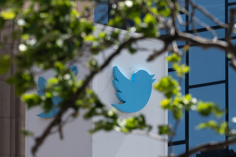 In this file photo taken on 26 April 2022, the Twitter logo is seen at their headquarters in downtown San Francisco, California