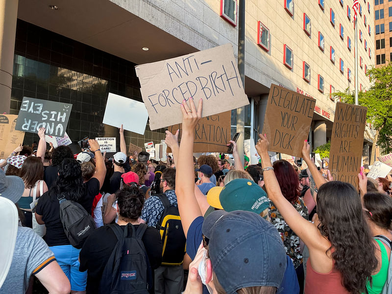 People gather to protest in response to the U.S. Supreme Court ruling overturning Roe v. Wade abortion rights decision, in Houston, Texas, US 24 June, 2022