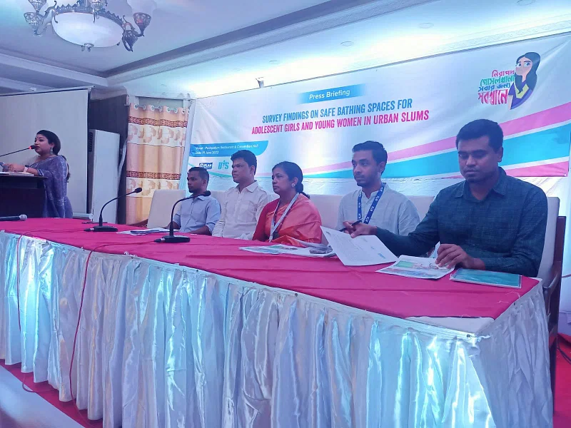 Plan International Bangladesh present the results of a survey on slum girls at a city hotel on Saturday.