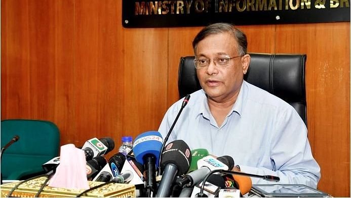 Information and Broadcasting Minister Hasan Mahmud talks to newspersons at his secretariat office