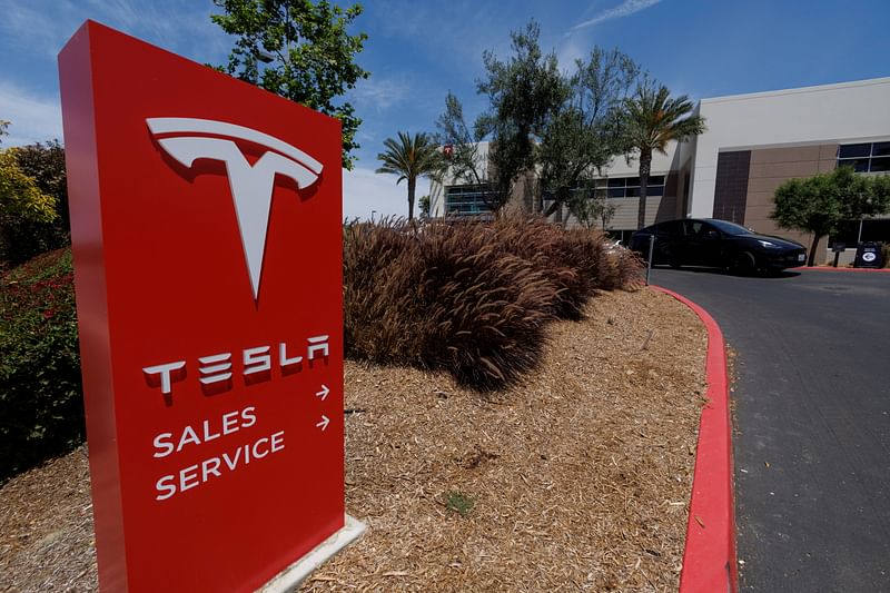 A Tesla service and sales center is shown in Vista, California, US, on 3 June 2022