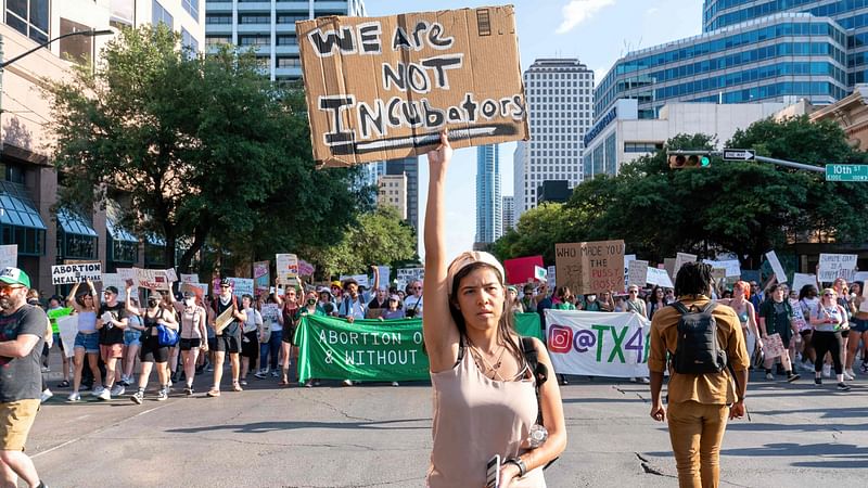 Abortion rights demonstrators gather near the State Capitol in Austin, Texas, on 25 June 2022