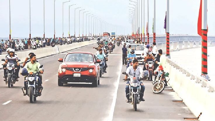 A huge number of people cross Padma Bridge by motorcycles on 26 June 2022.