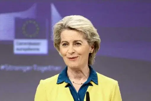 European Commission president Ursula von der Leyen at a press conference on the EU membership applications by Ukraine, Moldova and Georgia at the European Commission headquarters in Brussels on Friday.