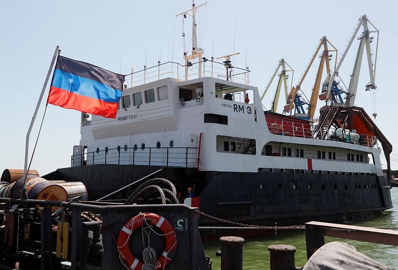 A cargo ship at the Port of Mariupol, Ukraine