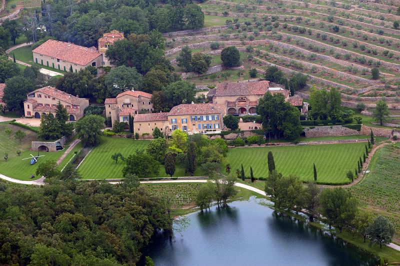 This file aerial view photo taken on 31 May, 2008 in Le Val, southeastern France, shows the Chateau Miraval, a vineyard estate previously owned by Brad Pitt and Angelina Jolie in 2022