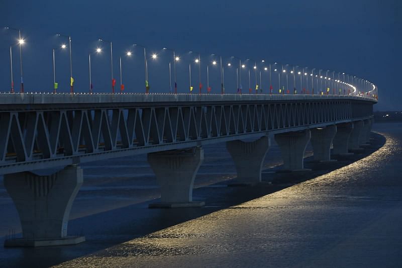 A night view of the Padma Bridge from Mawa end in Munshiganj on 24 June 2022