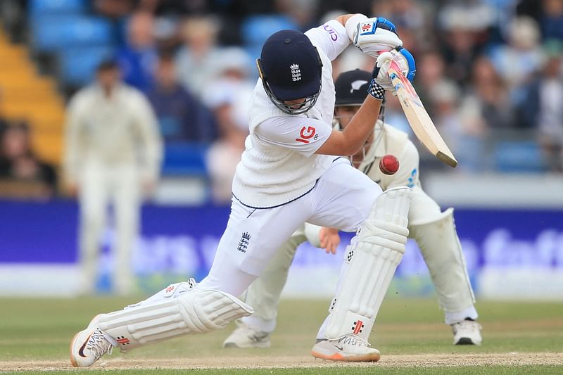 England's Ollie Pope plays a shot on day 4 of the third cricket Test match between England and New Zealand at Headingley Cricket Ground in Leeds, northern England, on 26 June, 2022