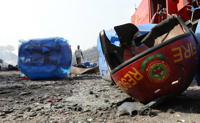 A headgear of a firefighter at BM container depot, Sitakunda, Chattogram