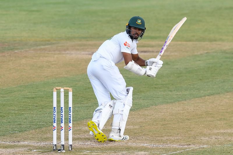 Najmul Hossain Shanto of Bangladesh hits a boundary during the third day of the 2nd Test between Bangladesh and West Indies at Darren Sammy Cricket Ground in Gros Islet, Saint Lucia, on 26 June, 2022