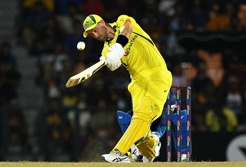 Australia's Glenn Maxwell plays a shot during the first one-day international (ODI) cricket match between Sri Lanka and Australia at the Pallekele International Cricket Stadium in Kandy on 14 June, 2022