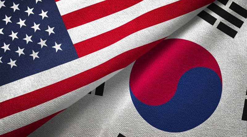 Flags of USA and South Korea