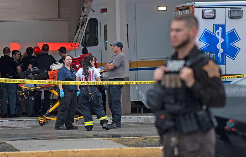 Emergency personnel gather after a shooting at Greenwood Park Mall in Greenwood, Indiana, US, 17 July, 2022.