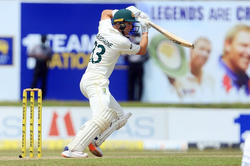 Marnus Labuschagne plays a shot on Day 1 of the Colombo Test between Australia and Sri Lanka on 8 July, 2022