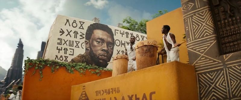 A portrait of late 'Panther' star Chadwick Boseman in the teaser of 'Black Panther: Wakanda Forever'.