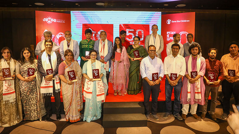 Writers and contributors of book titled ’50 years of Bangladesh for Children’ pose with guests at the launching ceremony on 28 July, 2022