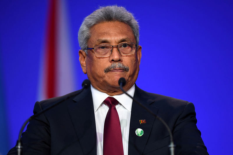 Sri Lanka's President Gotabaya Rajapaksa presents his national statement as a part of the World Leaders' Summit at the UN Climate Change Conference (COP26) in Glasgow, Scotland, Britain on 1 November 2021.