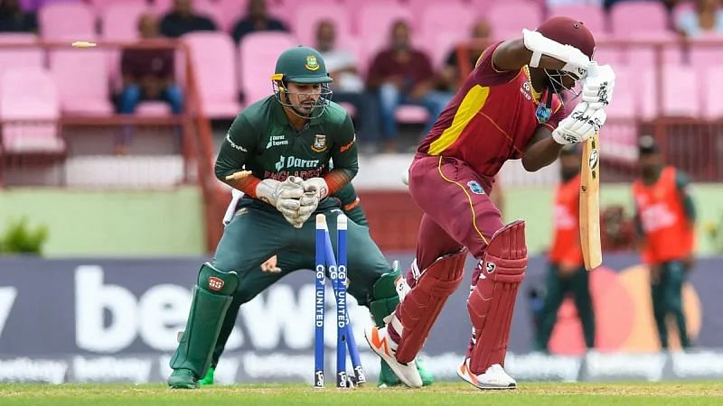 A West Indies batsman is bowled in the first ODI