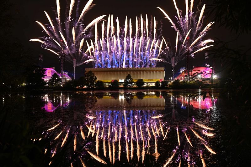 Fireworks explode above the the Alexander Stadium during the opening ceremony for the Commonwealth Games, in Birmingham, central England, on 28 July, 2022