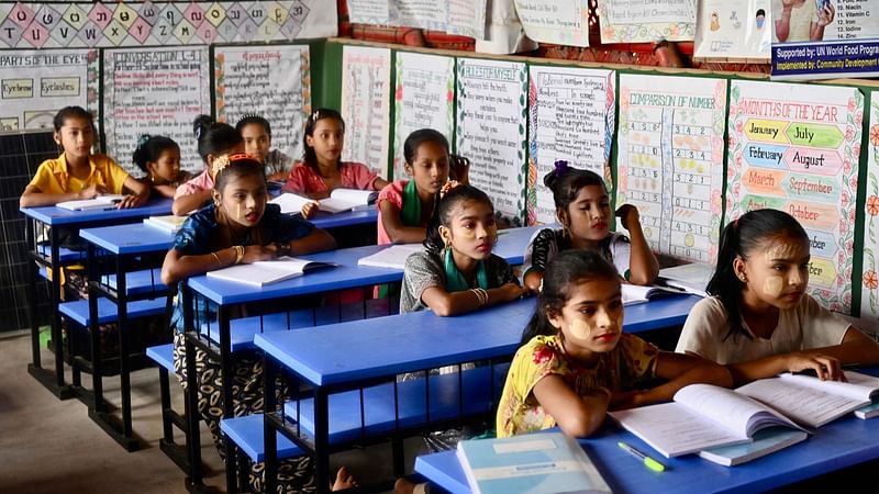 Rohingya refugee children at a school in Kutupalong refugee camp in Ukhiya on 10 August, 2022