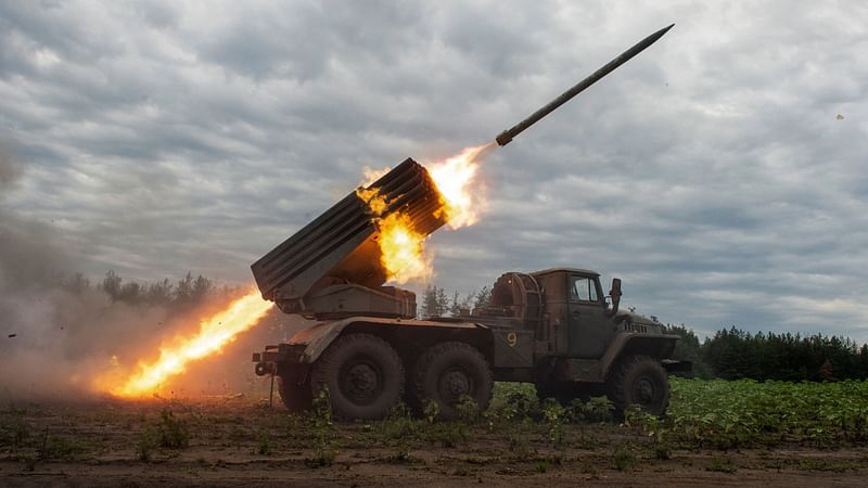 Ukrainian servicemen fire with a BM21 Grad multiple launch rocket system in a frontline in Kharkiv region, as Russia’s attack on Ukraine continues, Ukraine on 2 August, 2022