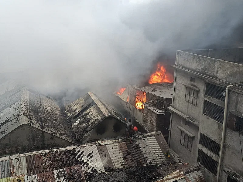 Fire breaks out at a plastic factory in Lalbagh, Dhaka, on 15 August 2022