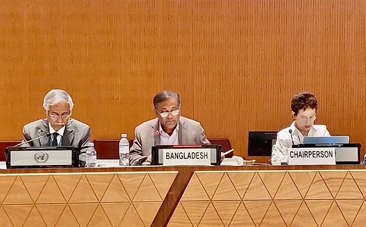 Information and broadcasting minister Hasan Mahmud attends a session of the 27th meeting of the committee of UN’s Convention on the Rights of Persons with Disabilities’ in Geneva