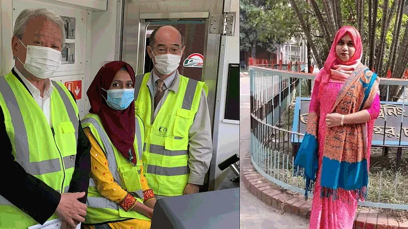 Moriyom Afiza and Asma Akhter are getting ready to sit on the driver's seat of the metro rail.