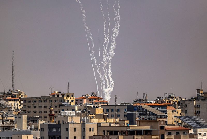 Rockets are fired from Gaza City on 6 August, 2022 in the aftermath of Israeli aerial bombardment