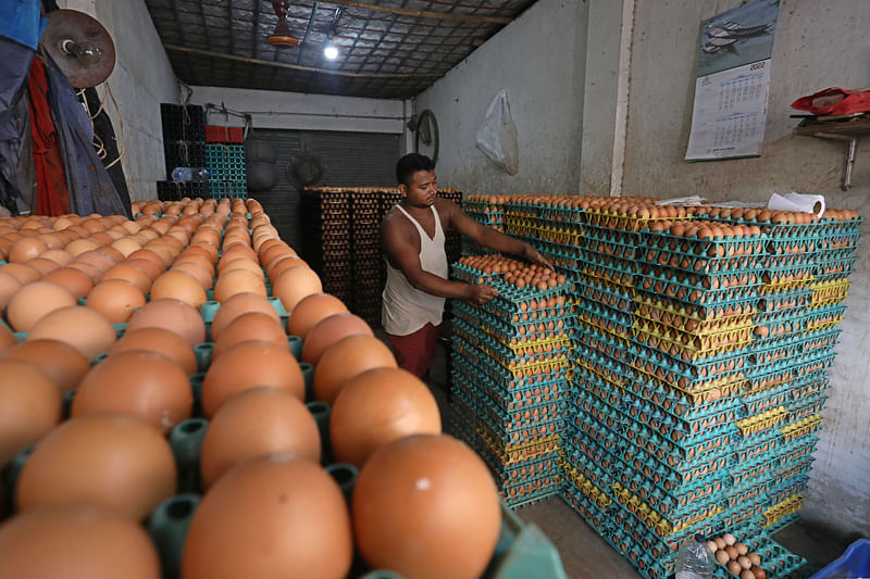 Eggs in the wholesale market in Lalbazar of Sylhet on 22 August, 2023.