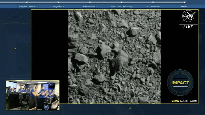 This screengrab made from NASA live feed on 26 September, 2022, shows Dimorphos just before the Double Asteroid Redirection Test (DART) made impact with the asteroid