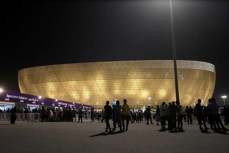 General view outside the Lusail Stadium before a match on 9 September. The match is the first to take place at the stadium, which will host the World Cup 2022 final.