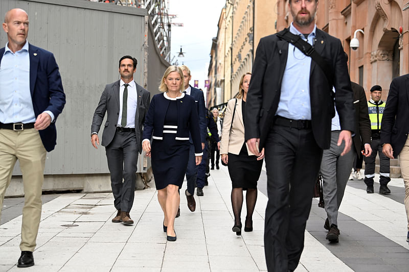 Sweden's Prime Minister Magdalena Andersson walks towards the Parliament to formally resign, in Stockholm, Sweden on 15 September, 2022