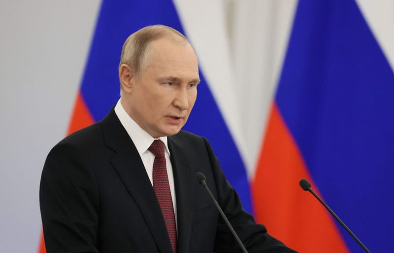 Russian President Vladimir Putin gives a speech during a ceremony formally annexing four regions of Ukraine Russian troops occupy - Lugansk, Donetsk, Kherson and Zaporizhzhia, at the Kremlin in Moscow on 30 September, 2022.